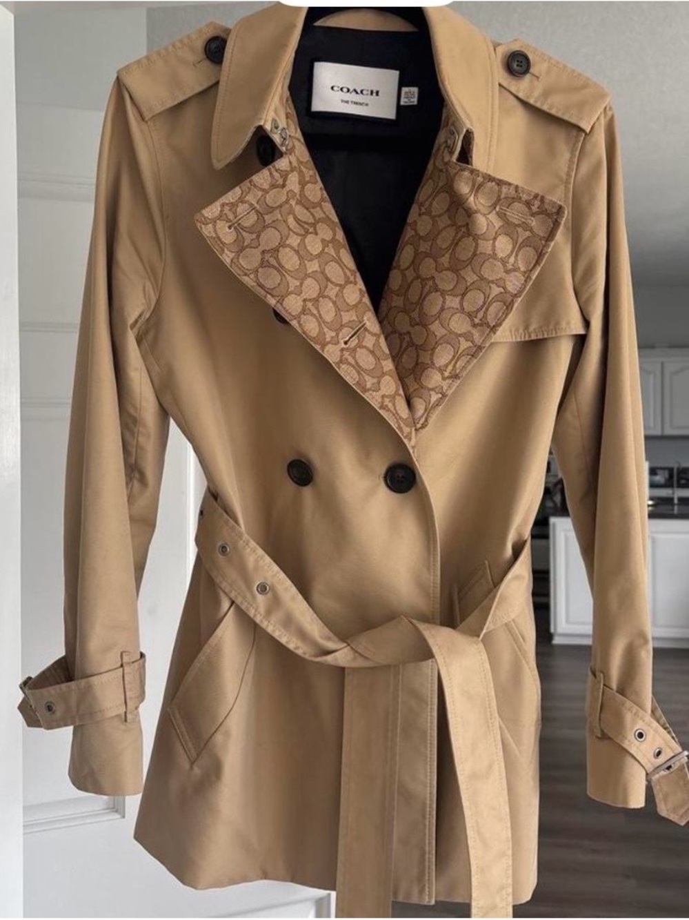 Coach Tan Double-Breasted Trench Coat with Belt - Picture 4 of 6